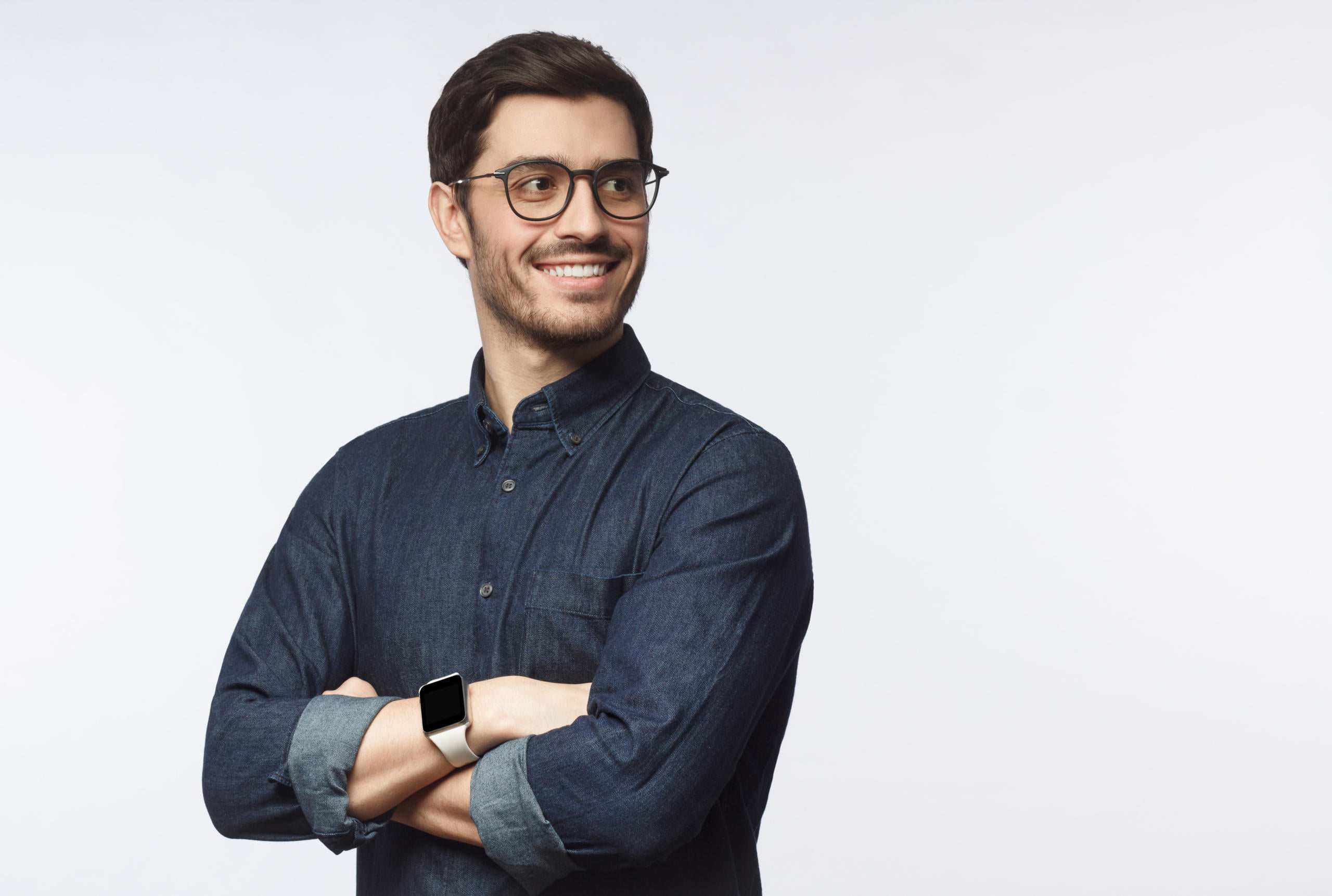 cutout image of a man with glasses and smart watch