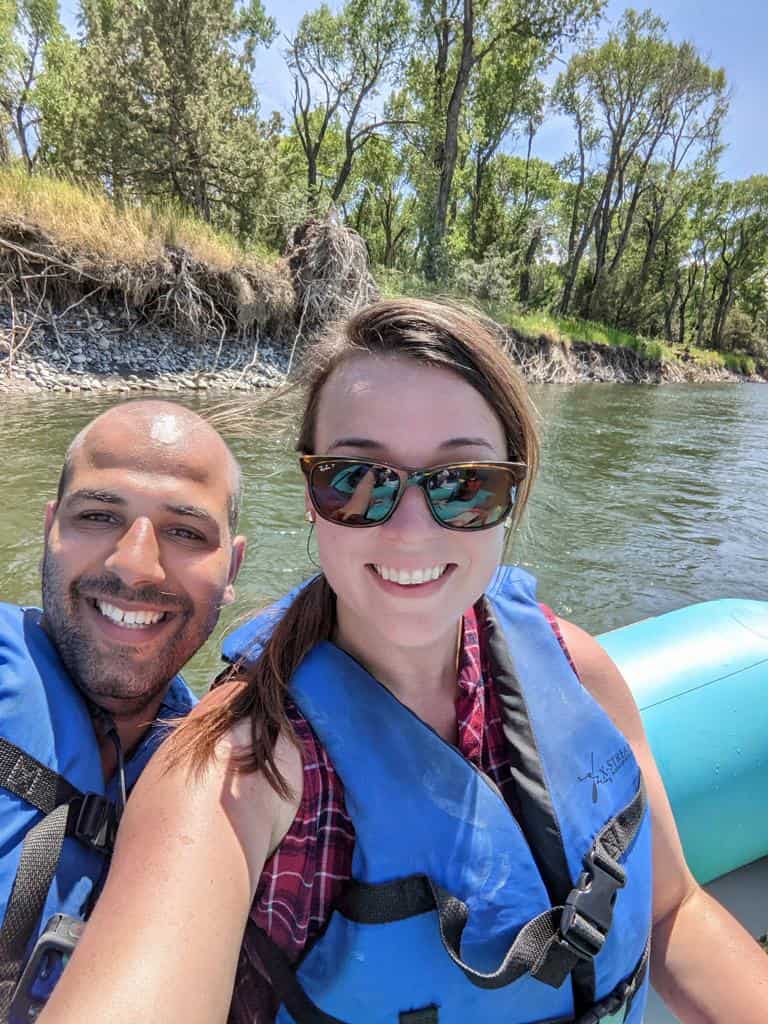 lawyer Lindsey Harris and husband rafting down the yellow stone river